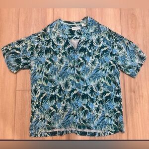 Caribbean Joe Blue and Green Tropical Button Down Shirt Hawaiian Vacation Cruise